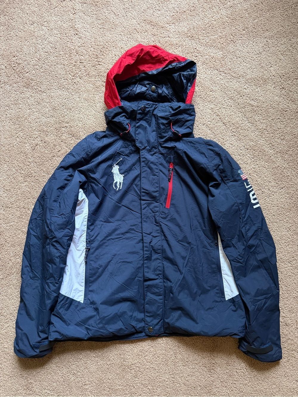 Ralph Lauren Navy Blue & Red Ski Jacket with White Accents